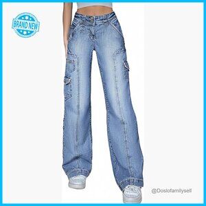 Straight Leg Cargo Pants Vintage Y2K Streetwear Baggy Jeans with Pockets